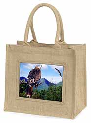 Red Kite Bird of Prey Natural/Beige Jute Large Shopping Bag