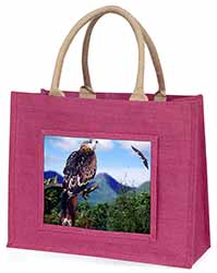 Red Kite Bird of Prey Large Pink Jute Shopping Bag
