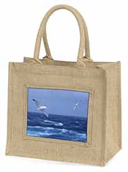 Sea Albatross Flying Free Natural/Beige Jute Large Shopping Bag
