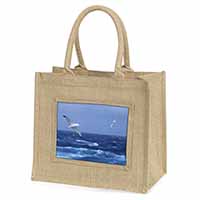 Sea Albatross Flying Free Natural/Beige Jute Large Shopping Bag