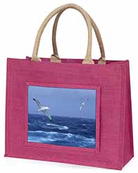 Sea Albatross Flying Free Large Pink Jute Shopping Bag