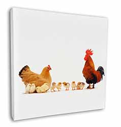 Hen, Chicks and Cockerel Square Canvas 12"x12" Wall Art Picture Print