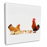 Hen, Chicks and Cockerel Square Canvas 12"x12" Wall Art Picture Print