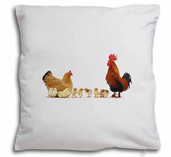 Hen, Chicks and Cockerel Soft White Velvet Feel Scatter Cushion