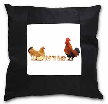 Hen, Chicks and Cockerel Black Satin Feel Scatter Cushion