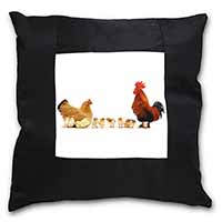 Hen, Chicks and Cockerel Black Satin Feel Scatter Cushion