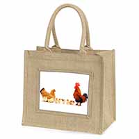 Hen, Chicks and Cockerel Natural/Beige Jute Large Shopping Bag