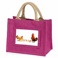 Hen, Chicks and Cockerel Little Girls Small Pink Jute Shopping Bag