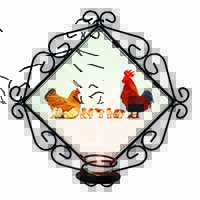 Hen, Chicks and Cockerel Wrought Iron Wall Art Candle Holder