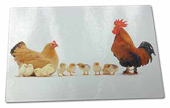 Large Glass Cutting Chopping Board Hen, Chicks and Cockerel