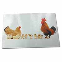 Large Glass Cutting Chopping Board Hen, Chicks and Cockerel