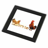 Hen, Chicks and Cockerel Black Rim High Quality Glass Coaster