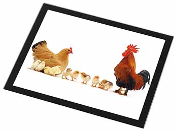 Hen, Chicks and Cockerel Black Rim High Quality Glass Placemat