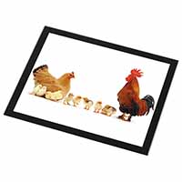 Hen, Chicks and Cockerel Black Rim High Quality Glass Placemat