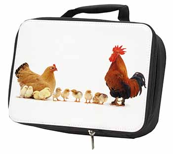 Hen, Chicks and Cockerel Black Insulated School Lunch Box/Picnic Bag