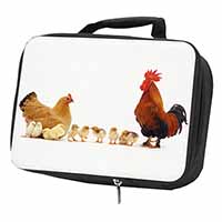 Hen, Chicks and Cockerel Black Insulated School Lunch Box/Picnic Bag