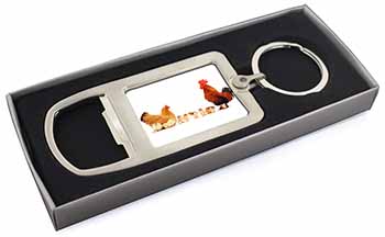 Hen, Chicks and Cockerel Chrome Metal Bottle Opener Keyring in Box