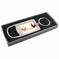 Hen, Chicks and Cockerel Chrome Metal Bottle Opener Keyring in Box