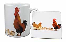 Hen, Chicks and Cockerel Mug and Coaster Set