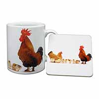Hen, Chicks and Cockerel Mug and Coaster Set