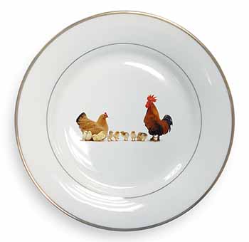 Hen, Chicks and Cockerel Gold Rim Plate Printed Full Colour in Gift Box