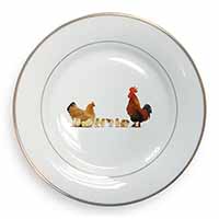 Hen, Chicks and Cockerel Gold Rim Plate Printed Full Colour in Gift Box