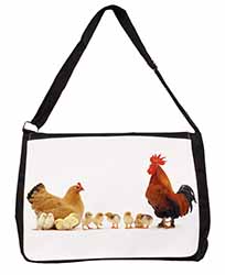 Hen, Chicks and Cockerel Large Black Laptop Shoulder Bag School/College