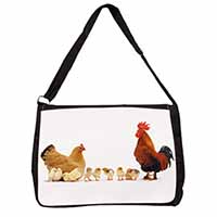Hen, Chicks and Cockerel Large Black Laptop Shoulder Bag School/College