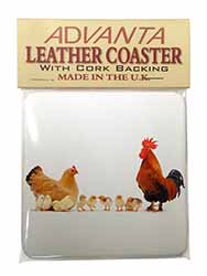 Hen, Chicks and Cockerel Single Leather Photo Coaster
