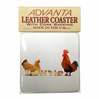 Hen, Chicks and Cockerel Single Leather Photo Coaster