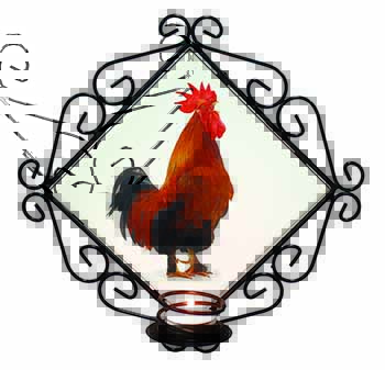 Morning Call Cockerel Wrought Iron Wall Art Candle Holder