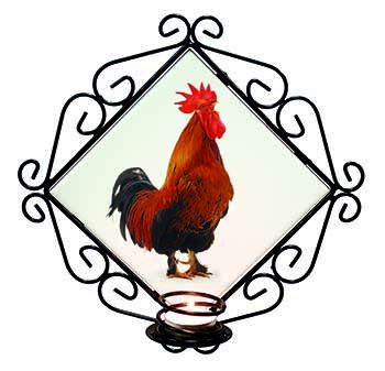 Morning Call Cockerel Wrought Iron Wall Art Candle Holder