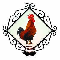 Morning Call Cockerel Wrought Iron Wall Art Candle Holder