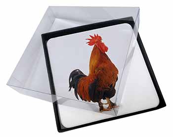 4x Morning Call Cockerel Picture Table Coasters Set in Gift Box