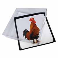 4x Morning Call Cockerel Picture Table Coasters Set in Gift Box