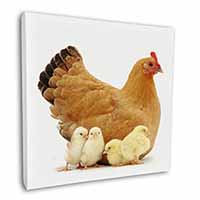 Hen with Baby Chicks Square Canvas 12"x12" Wall Art Picture Print