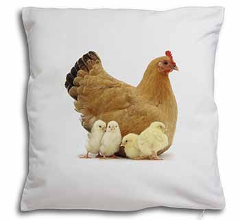 Hen with Baby Chicks Soft White Velvet Feel Scatter Cushion