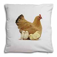 Hen with Baby Chicks Soft White Velvet Feel Scatter Cushion
