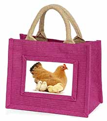 Hen with Baby Chicks Little Girls Small Pink Jute Shopping Bag