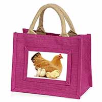 Hen with Baby Chicks Little Girls Small Pink Jute Shopping Bag