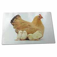Large Glass Cutting Chopping Board Hen with Baby Chicks