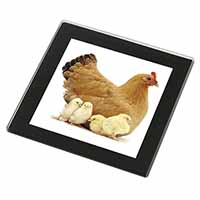 Hen with Baby Chicks Black Rim High Quality Glass Coaster