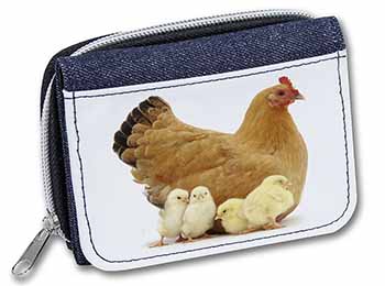 Hen with Baby Chicks Unisex Denim Purse Wallet