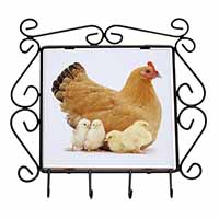 Hen with Baby Chicks Wrought Iron Key Holder Hooks