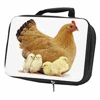 Hen with Baby Chicks Black Insulated School Lunch Box/Picnic Bag