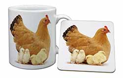 Hen with Baby Chicks Mug and Coaster Set