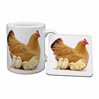 Hen with Baby Chicks Mug and Coaster Set