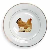 Hen with Baby Chicks Gold Rim Plate Printed Full Colour in Gift Box