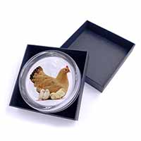 Hen with Baby Chicks Glass Paperweight in Gift Box