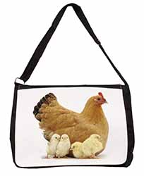 Hen with Baby Chicks Large Black Laptop Shoulder Bag School/College